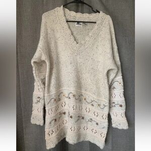 Vintage KB & Company Floral Knit Sweater Ivory Women’s Large